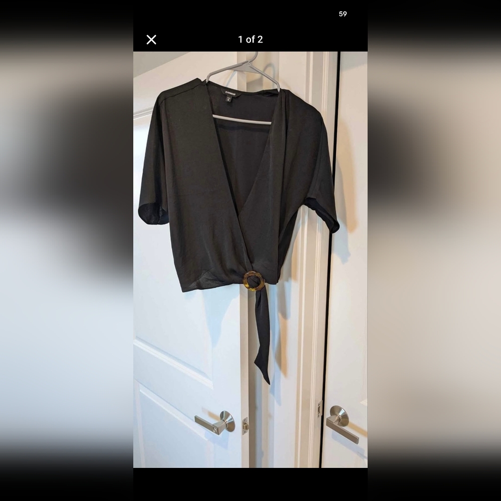 Express Black Wrap Blouse with Ring Accent